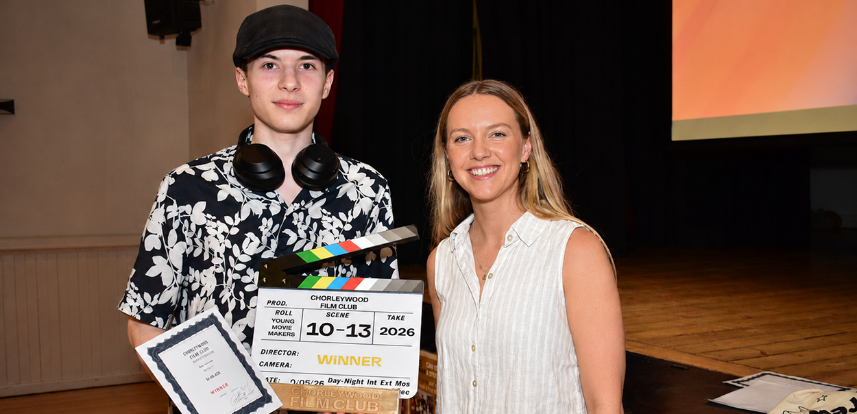 Creative Media Student, Oliver Turner, Accepting 1st Place Award at Chorleywood Film Competition